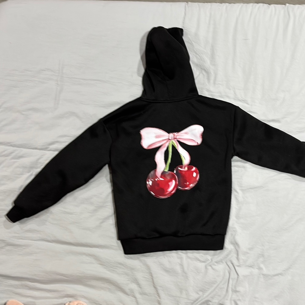 SHEIN Black Hoodie with Cherry Design